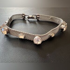Vintage Silver Tone and Faux Rhinestone Mesh Bracelet